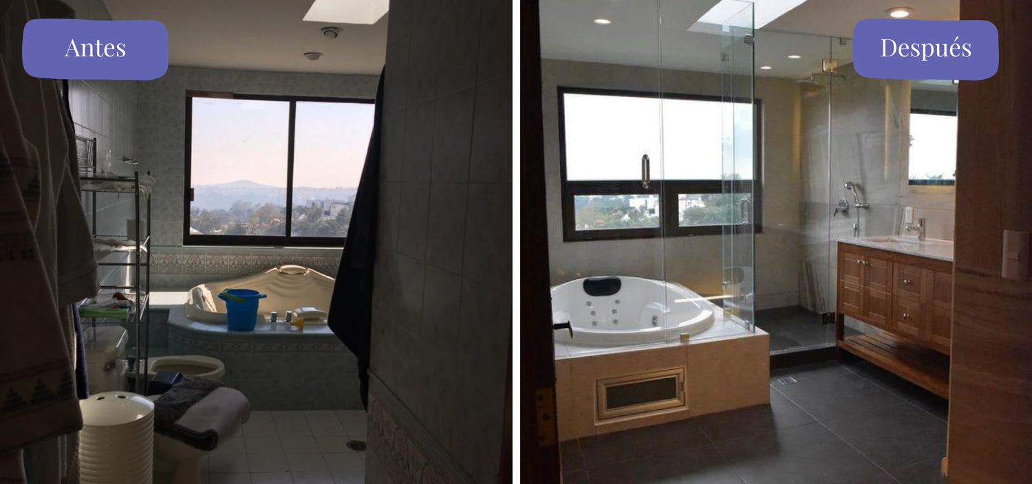 Antes y después baño, diseño de interiores CDMX, Yadmar