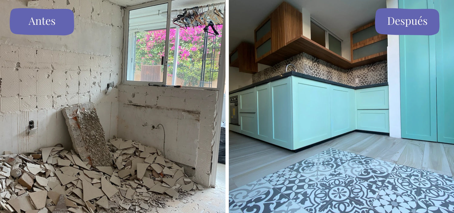 Antes y después cocina, diseño de interiores CDMX, Yadmar