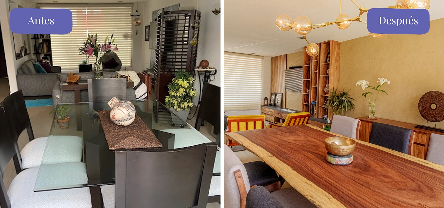 Antes y después comedor, diseño de interiores en CDMX, Yadmar