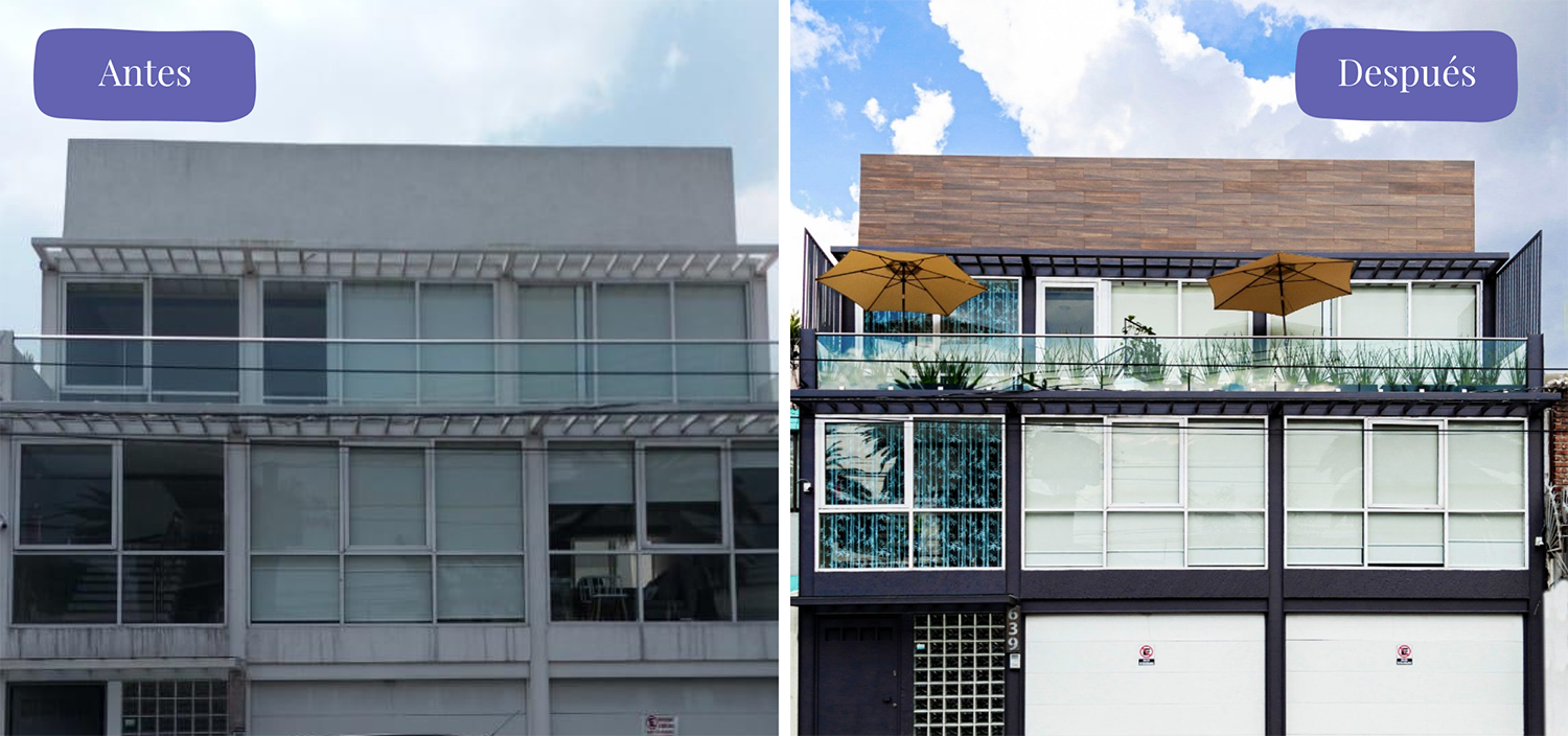 Antes y después fachada exterior, diseño de interiores en CDMX, Yadmar